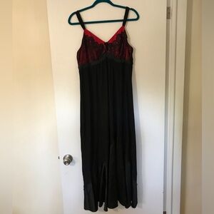 Soma XL Black & Red Lace Trim Long Slip Nightgown